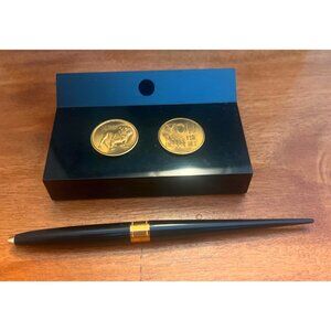 Vtg Mack Truck Desk Pen Holder Set Sheaffer Coins Employee Bulldog